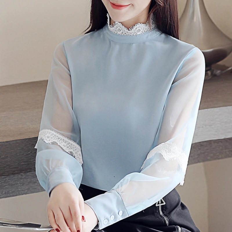 

fashion women blouses 2019 long sleeve women shirts solid chiffon blouse shirt womens tops and blouses blusas femininas A961