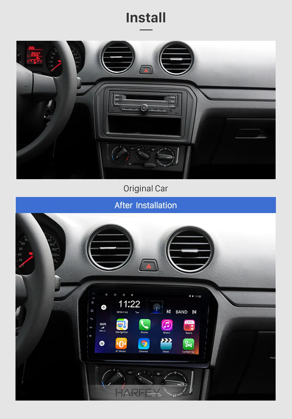 Excellent Harfey 2Din GPS Multimedia Player Head Unit For 2013 2014 2015 Volkswagen 9 inch Android 8.1 1080P Car Radio 3G Wifi Bluetooth 2