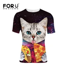 FORUDESIGNS 2017 Galaxy Space 3D T Shirt Lovely Kitten Cat Eat Taco Pizza Funny Tops Tees Short Sleeve Summer Shirts Plus Size