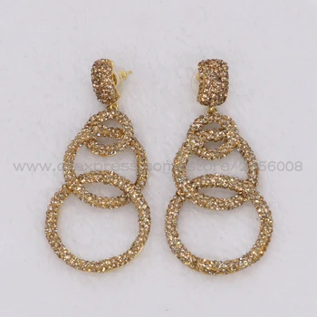 

Wholesale price druzy dangle earrings 3 circle earrings golden color cz drop earrings blingbling Gems stone jewelry 1428
