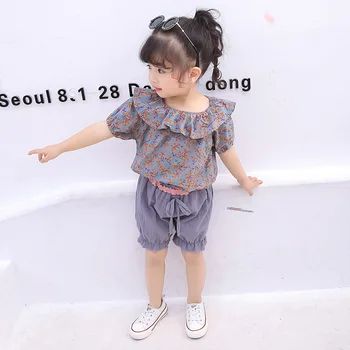 

2 Pcs/set Summer Floral Children Korean Version Of The Tide Fashion Lotus Leaf Foreign Gas Female Baby Suit 2019
