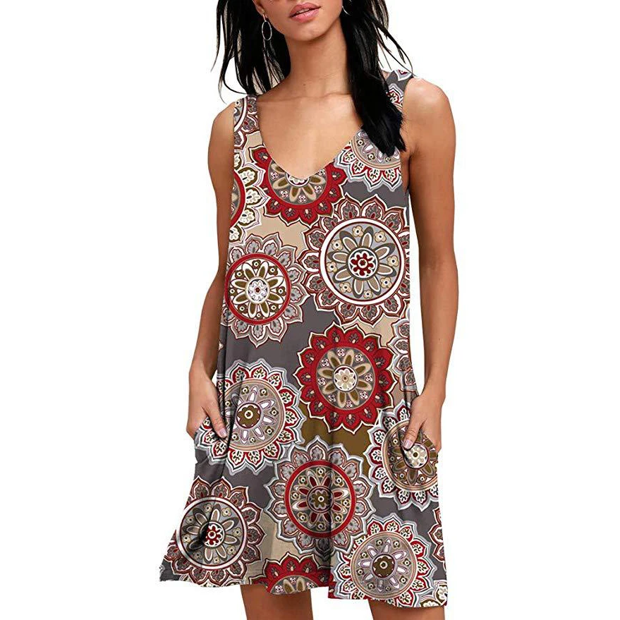 

2019 Hot Sale V-neck Printing Summer Short Dress Women Floral Mini Dresses Boho Casual Sundress Bohemian