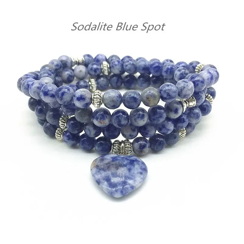 blue spot silver Женский браслет, Прямая поставка, браслеты с бусинами из натурального камня, эластичный, 72-74 см, ожерелье для йоги, Амазонит, Агаты, сердце, Шарм - Окраска металла: blue spot silver