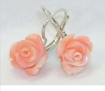 FREE SHIPPING>>> Free shipping Pink Coral Rose Flower 18KWGP Hook Earrings