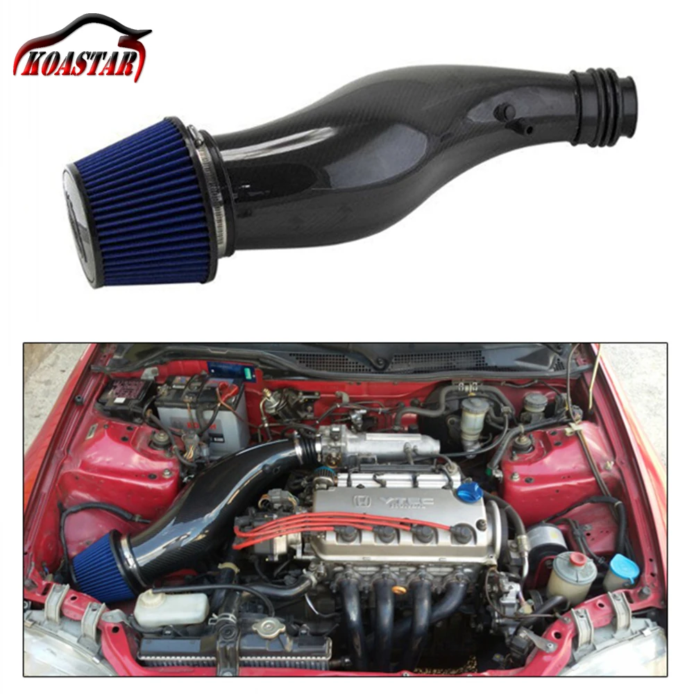 JDM tuyau d'admission d'air bleu en Fiber de carbone Pour Honda Civic