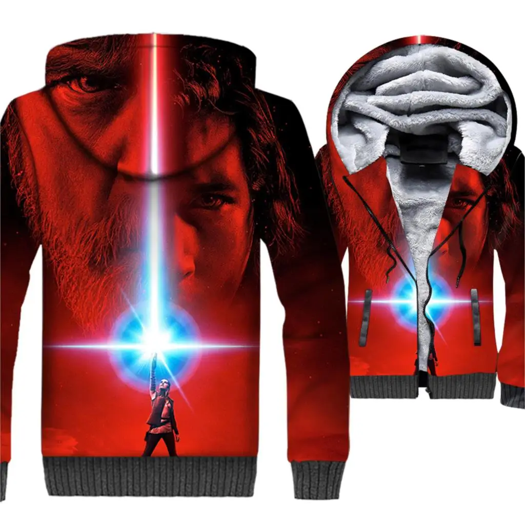 

Star Wars Jacket 3D Print Hoodie Men Harajuku Hooded Sweatshirt 2018 Winter Thick Fleece Warm Zipper Coat StarWars Streetwear