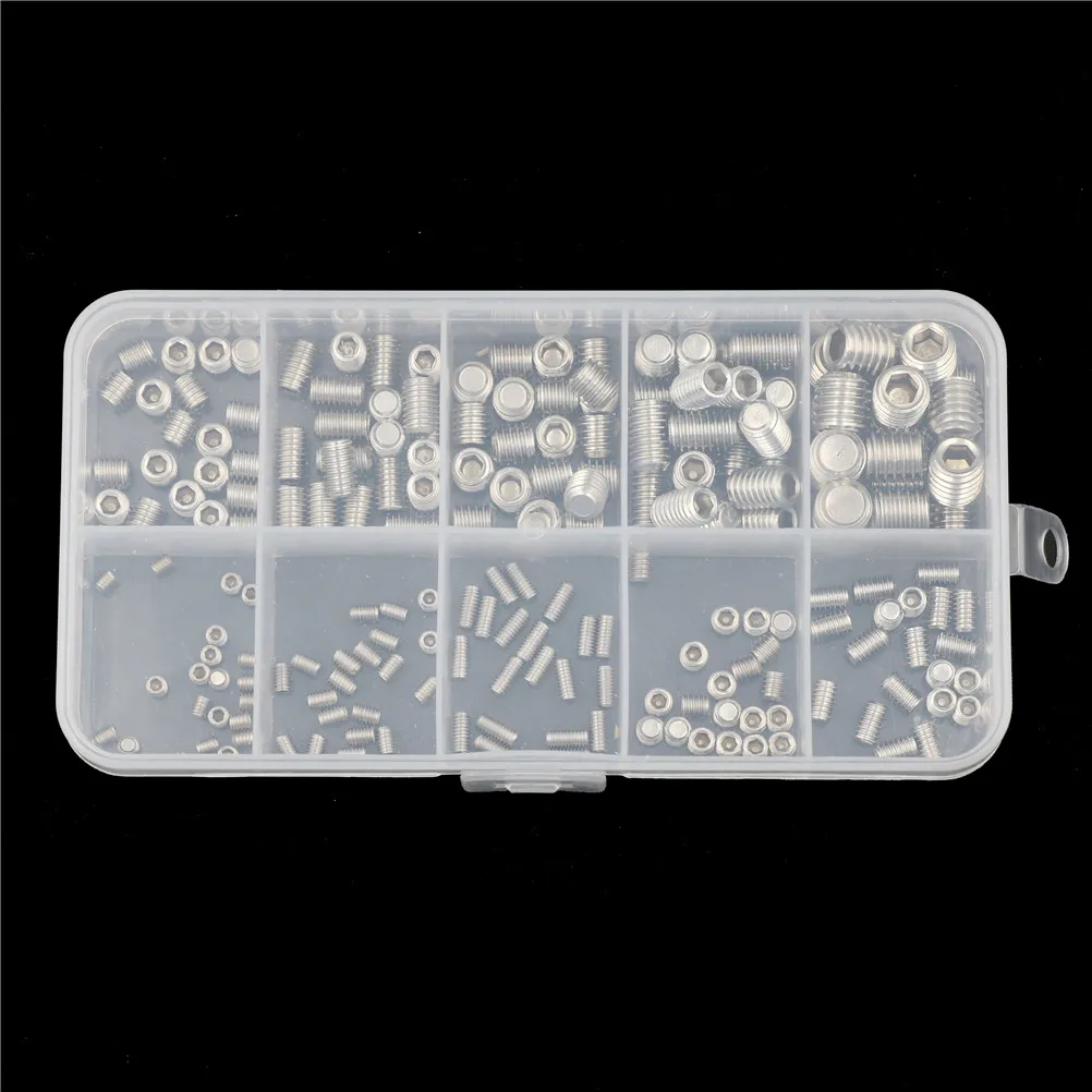 200Pcs/set Grub Screw Assortment Cup Point Parafuso 304 Stainless Steel Wood Screws Allen Head Socket Hex Set | Обустройство дома