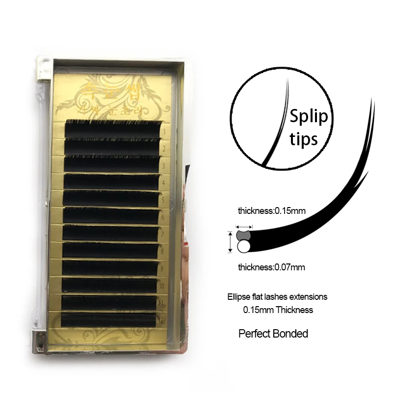 

1Lot New Matte Flat Eyelash Extensions Individual Mink 0.15 0.20 Softer Ellipse Flat Lash Split Tips Ligher Volume Looking