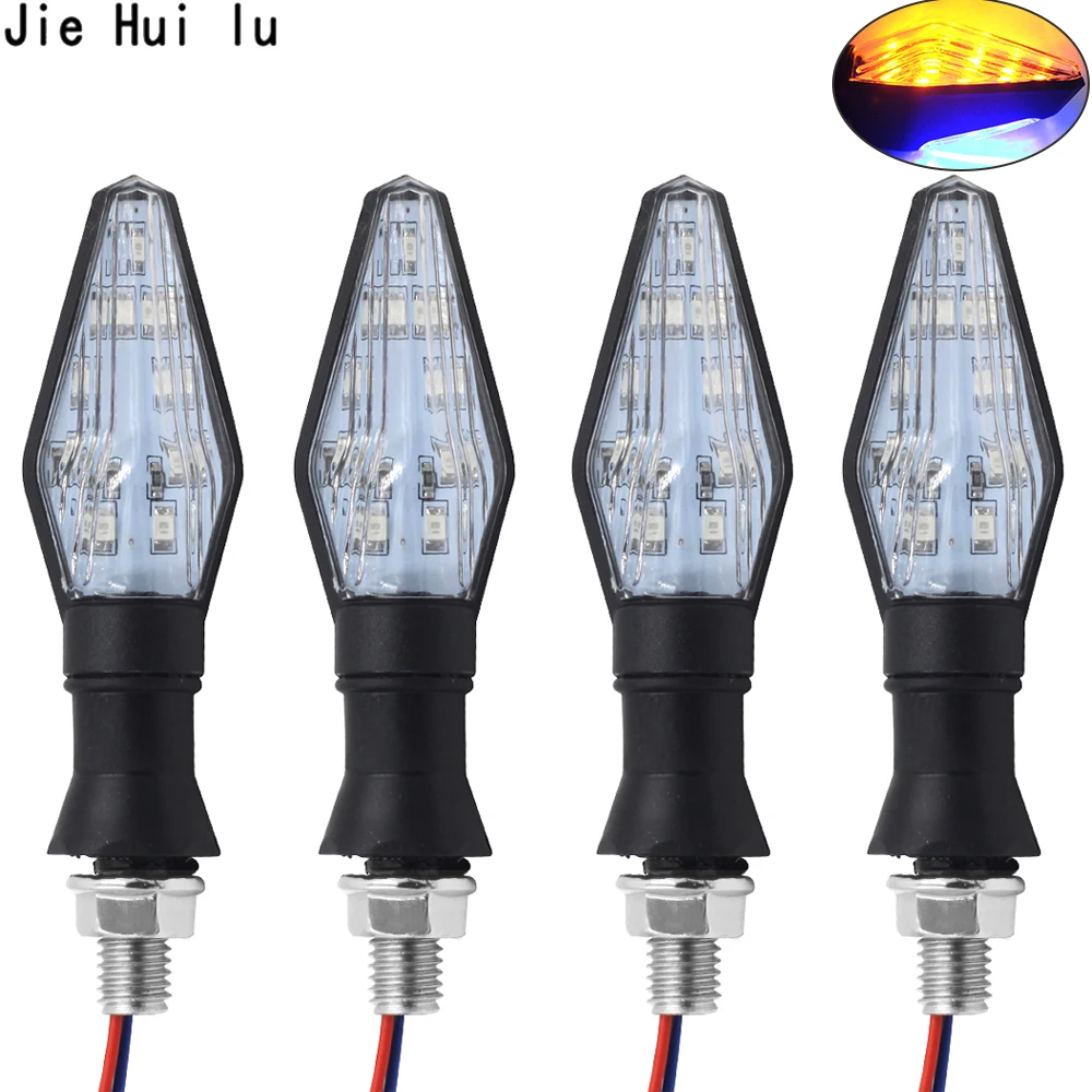 

4Pcs Flashing Motorcycle LED Turn Signal Light High quality 12 Led Indicator Light Dual Color Blue&Amber Blinker Light