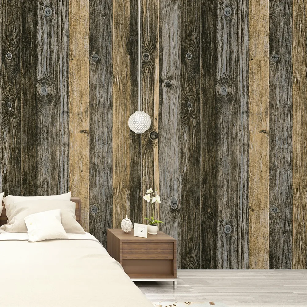 HaokHome Vintage Wood Grain Vinyl Wallpaper Rolls Tan/Brown/Grey Wooden