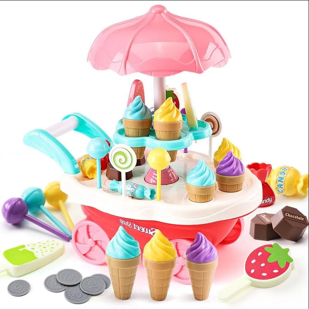 OCDAY Rotary Lights Ice Cream Candy Cart Toy Educational Toy for Kids