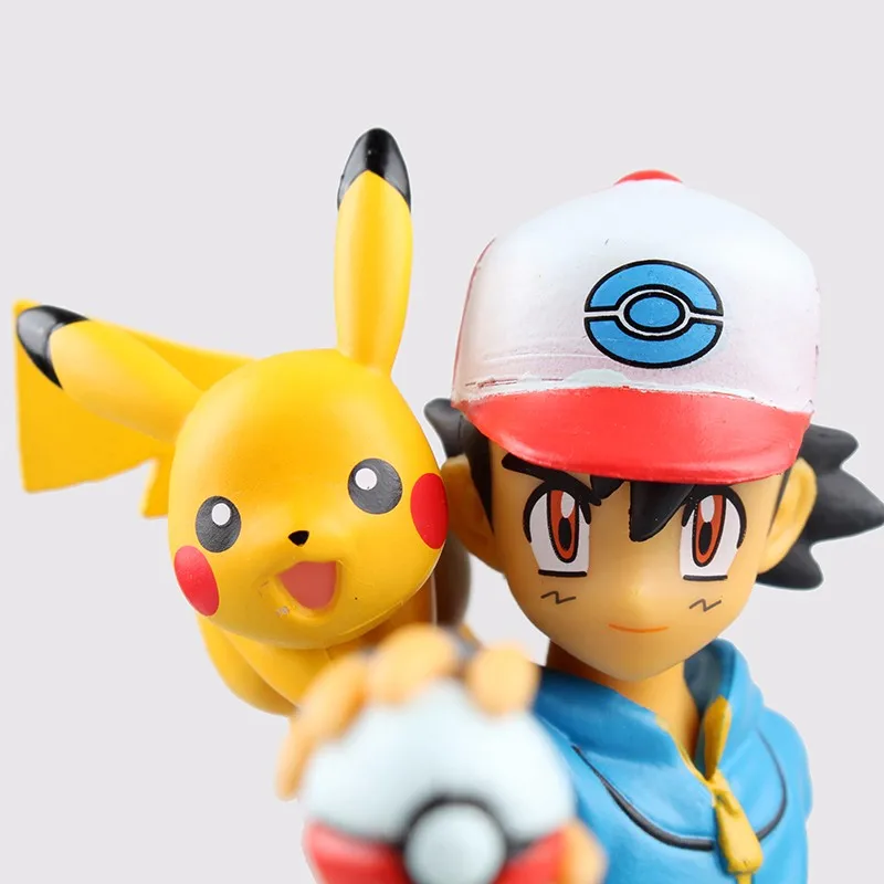

High Quality Japanese Anime Pocket Monster Action Figures Ash Ketchum and Pikachu Character Model Toy 13.5CM BDFG6231