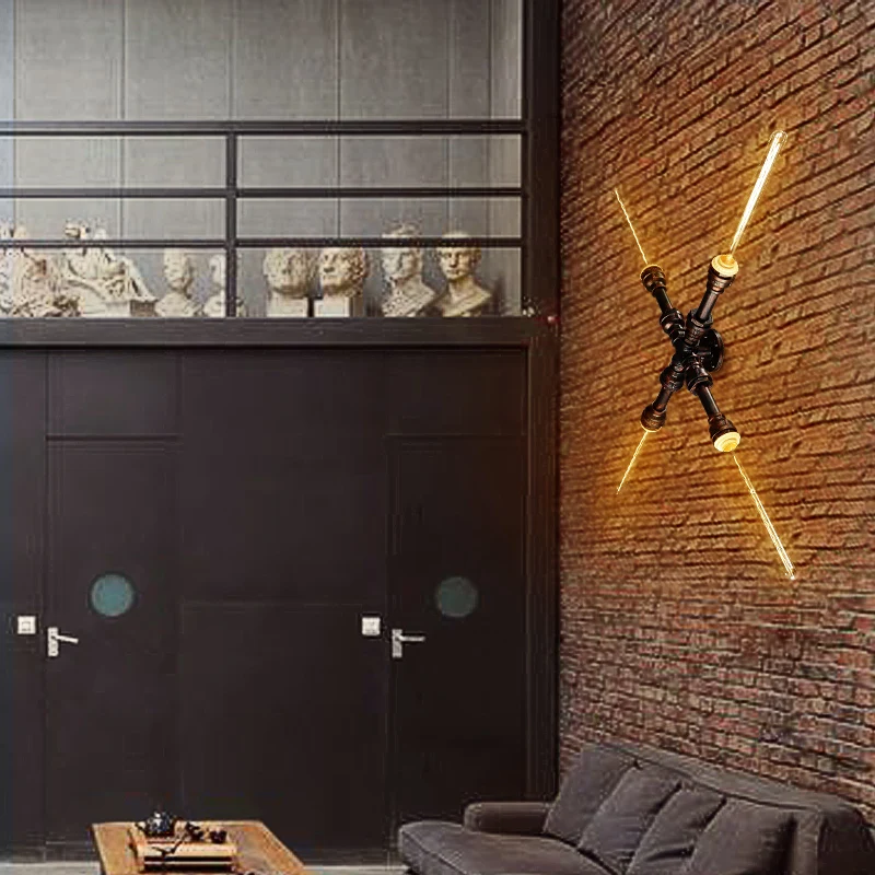 Loft Retro Industrial Pipe Wall Lamps Fixtures Vintage LED Wall Lights Designers Wall Sconces Arandela Antique Brass Finish B32