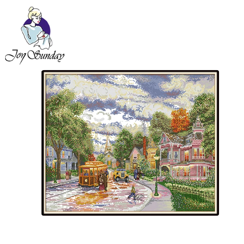 

Joy Sunday,Town evening,cross stitch embroidery set,printing cloth embroidery kit,needlework,Scenery pattern cross stitch set