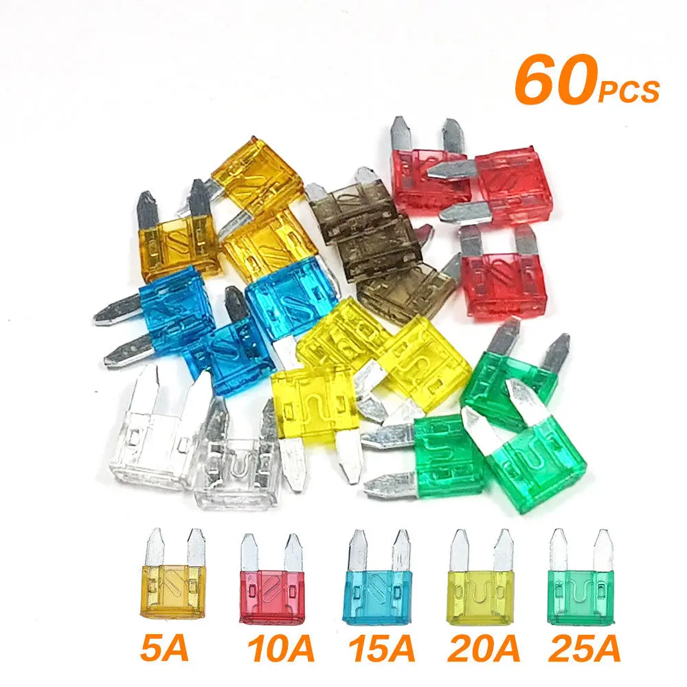 

60pcs Mini Blade Fuses 5A 10A 15A 20A 25A 30A For Car Boat Auto space marine