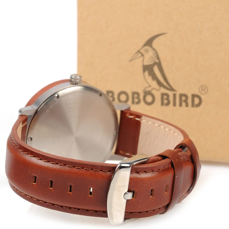 relogio masculino BOBO BIRD Wooden Watch Men Luxury Brand Leather Strap Quartz Watches Great Men's Gift Accept Logo W-M15