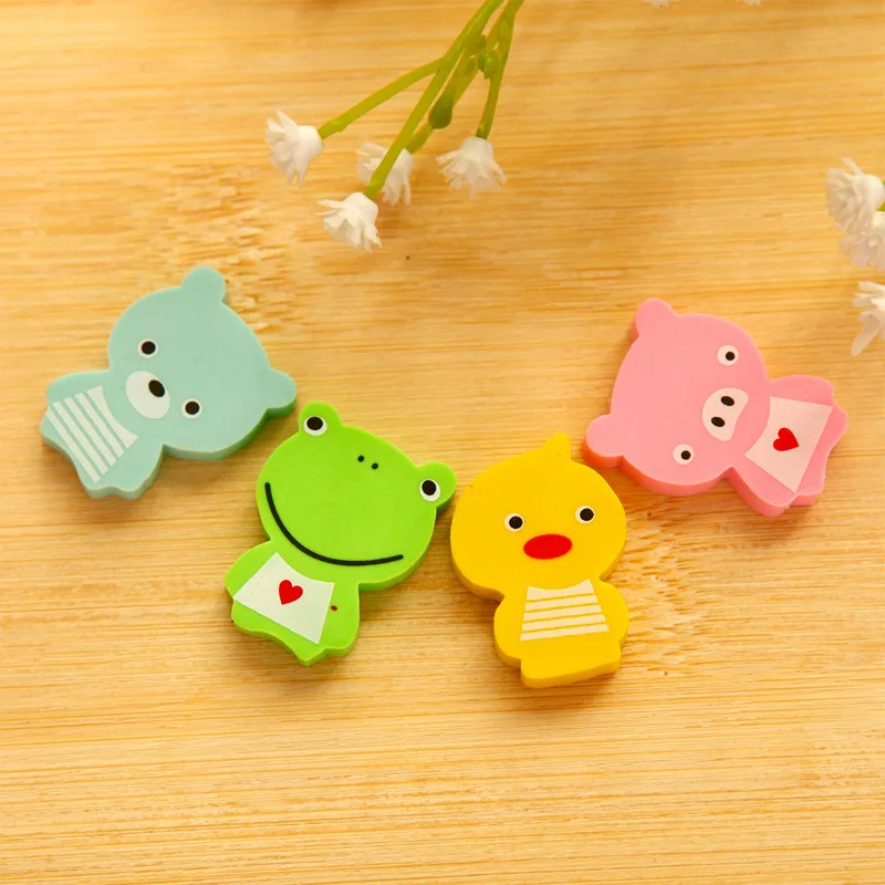 8pcs/set cute animal pencil eraser frog duck bear kawaii erasers for kids rubber stationery