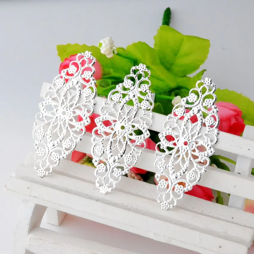 

MIAOCHI 50 Silver Plated Filigree Flower Wraps Filigree Connectors Metal Crafts Decoration DIY Findings 6x2.6cm J2928