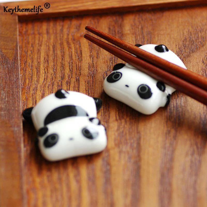 Keythemelife 4pcs Cute Panda Chopstick Rack Ceramic Ware Porcelain