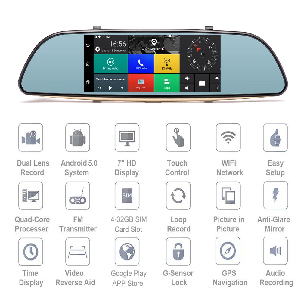 Авто Full HD 1080P видео рекордер камера gps заднего вида 7 дюймов Dash Cam Автомобильный видеорегистратор 3g Сенсорное зеркало камера зеркало Регистратор