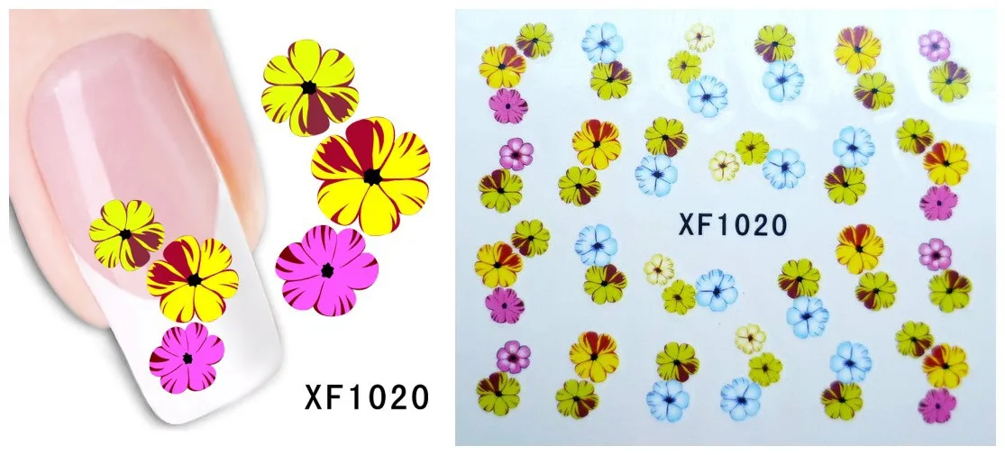1 лист, наклейки для ногтей, цветущий цветок, бабочка, наклейки для дизайна ногтей, переводные наклейки с водой, декоративные наклейки, маникюр - Цвет: XF1020