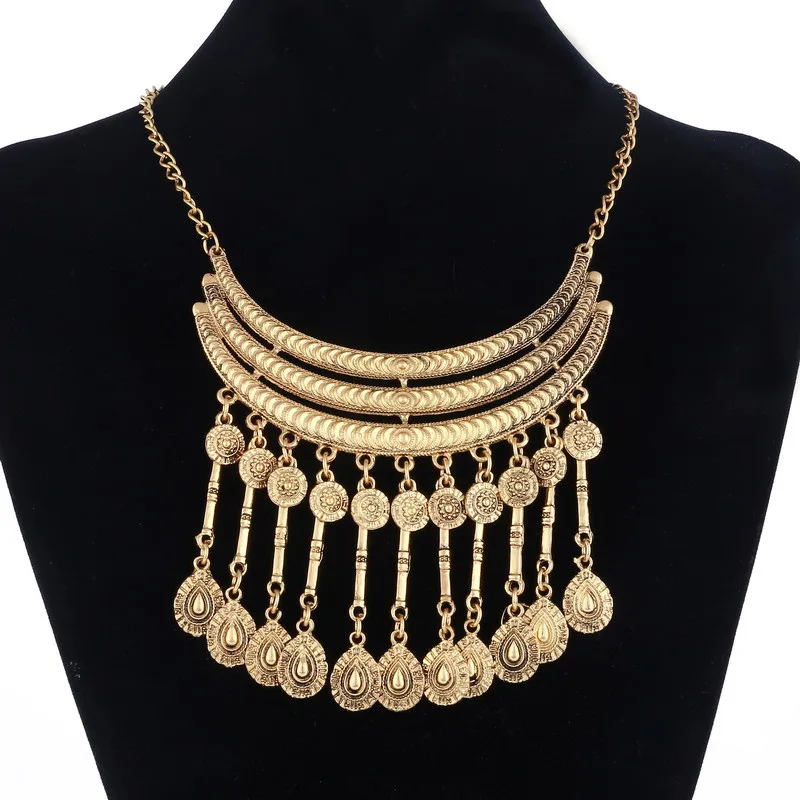 Женское цыганское ожерелье, модное ювелирное изделие, богемное антикварное ожерелье из золотых монет, винтажное Трендовое турецкое индийское этническое ожерелье