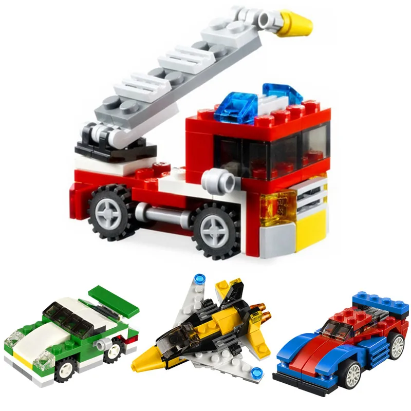 

DECOOL Creator 3 in 1 Mini Fire Sports Car Aircraft Sets Building Blocks Bricks Kids Classic City Model Toys Compatible Legoings