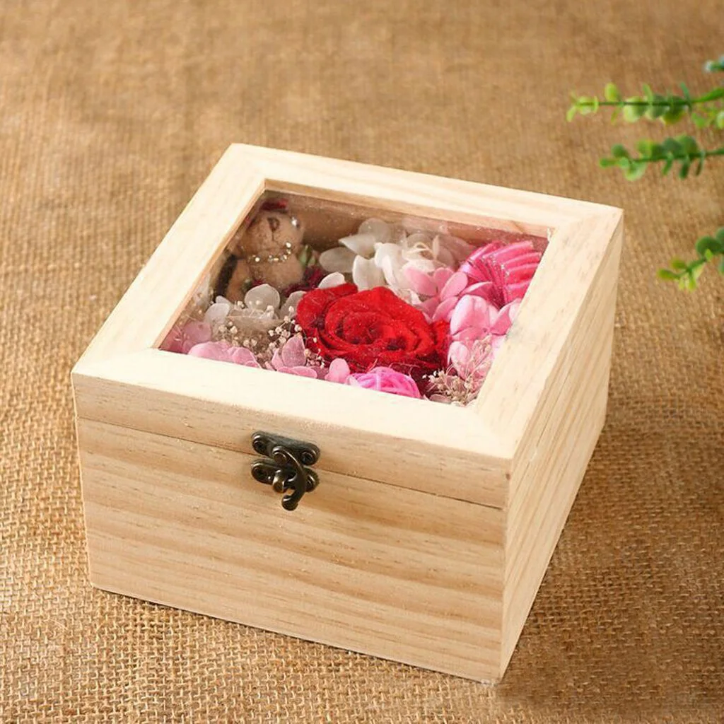 

Natural Dry Flower Gift Box DIY Wooden Rectangular Gift Box in Glass - 12 x 12 x 8 cm