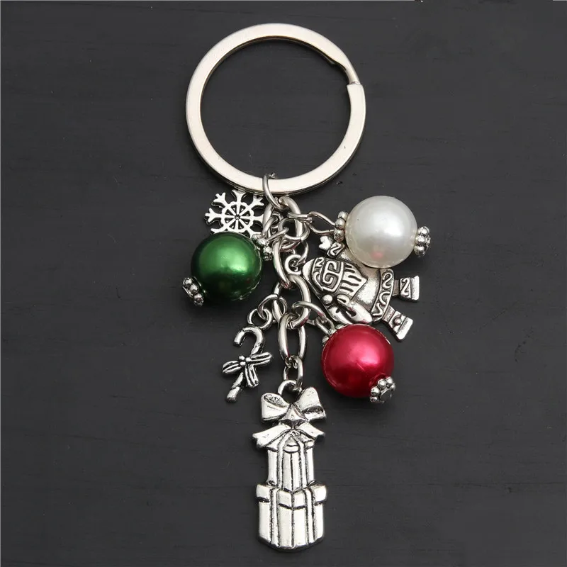 1pc Christmas Gift Box Charms Keychains Santa Claus Keyring With