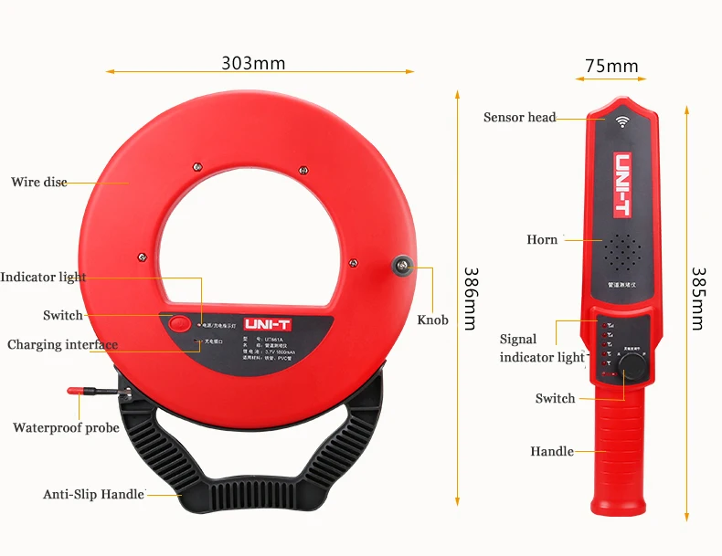 UNI-T UT661A UT661B стены/ПВХ/железные трубы детектор засорения диагностический инструмент сканер трубопровода Блокировка засорения сантехники детектор