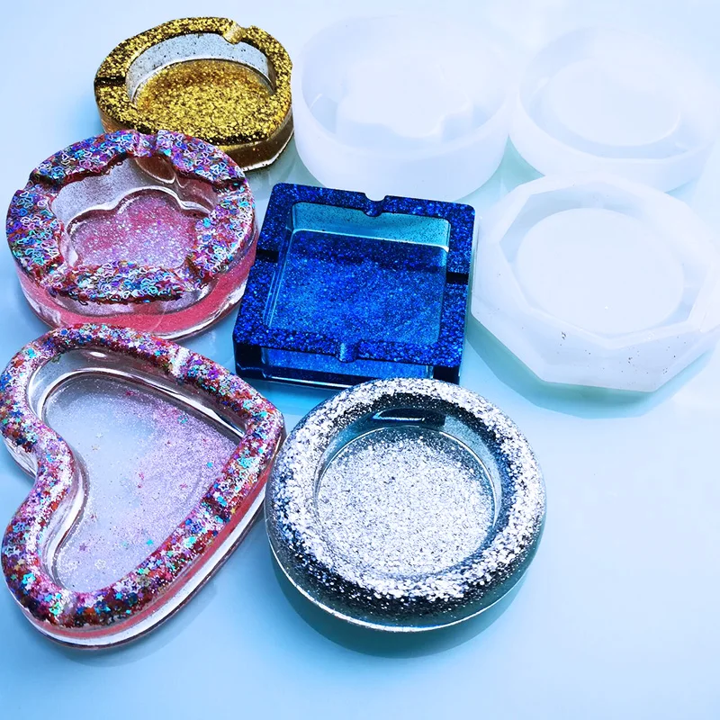 

QIAOQIAODIY New Mirror Ashtray Silicone Mold Crystal Epoxy UV Resin Plastic Manual Flower Container Glossy Polished