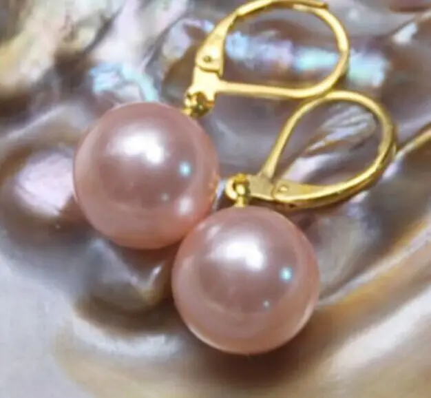 

charming pair OF AAA++ 10-11mm round south sea lavender pearl earring 14k