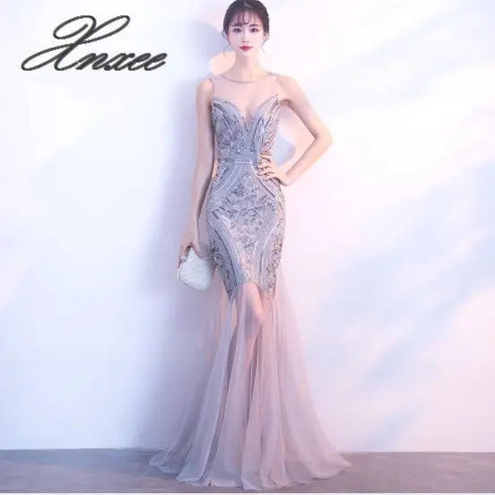 

Sequins Golden Beading Dresses Mermaid Long Formal Party Dresses 2019 New Style