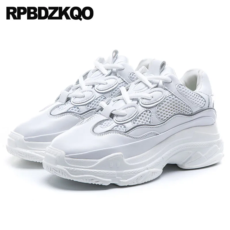 

elevator breathable round toe thick sole lace up trainers creepers platform shoes mesh comfy sneakers harajuku women muffin