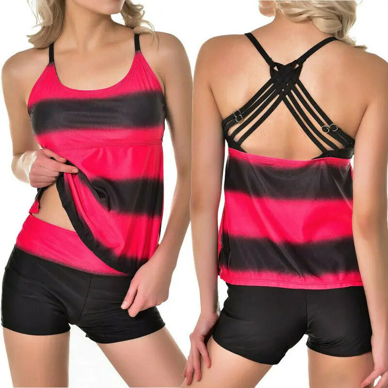 

M-4XL Plus Size Bathing Suit Women's Tankini Two piece Swimsuit Push-Up Padded Swimwear Set Beachwear