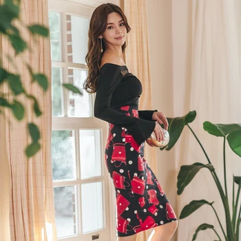 

Fashion women elegant comfortable new arrival temperament off shoulder black sexy basic shirt and slim skirt trend 2 pieces set