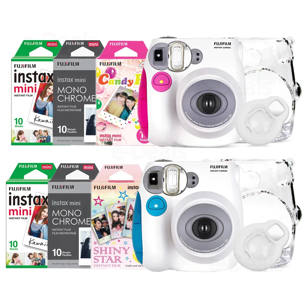 

100% Authentic Fujifilm Instax Mini 7s Instant Photo Camera Set with 10 Sheets Fuji Instax Mini White Film & Rabbit Selfie Lens