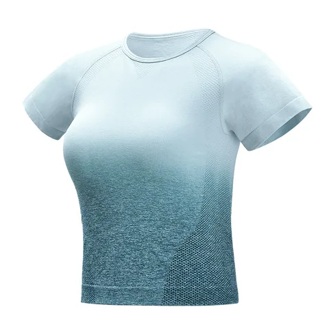 Seamless Short Sleeve Fitness T-shirt Women  Gradual Change Sports Corp Tops Femme 4 Color