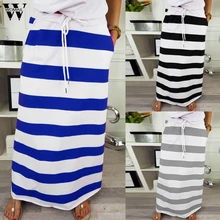 Женская юбка, женские юбки, летние повседневные женские Модные полосатые юбки на шнуровке, высокая талия, макси длинные юбки, 19 Jue05