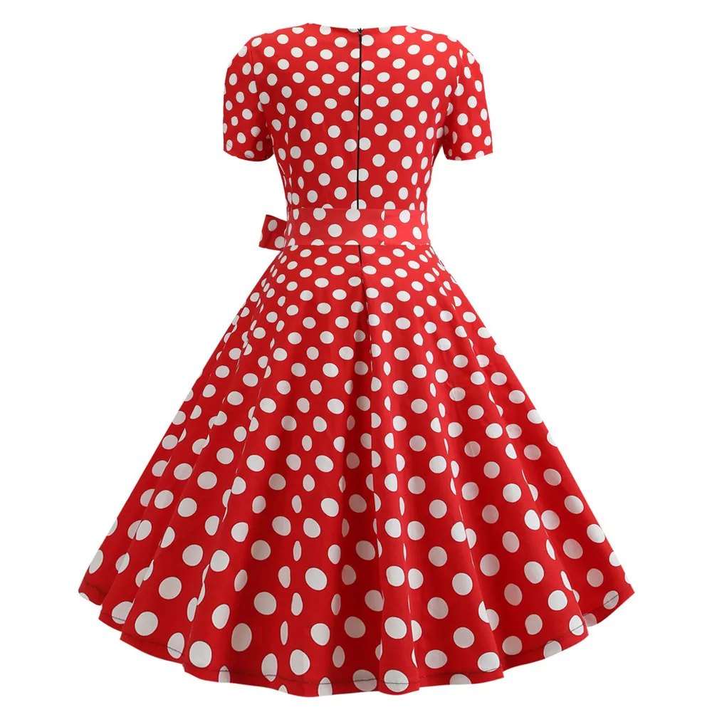 Женские летние платья, элегантное Ретро винтажное платье 50s 60s Robe Rockabilly Swing Pinup, офисное платье в горошек, Повседневные Вечерние платья красного цвета