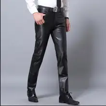 M-4XL Autumn and winter new Korean sheepskin leather pants men Haining leather motorcycle feet slim windproof men's Trousers