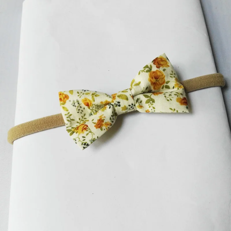 8 yellow floral fabric bow headbands for baby girls