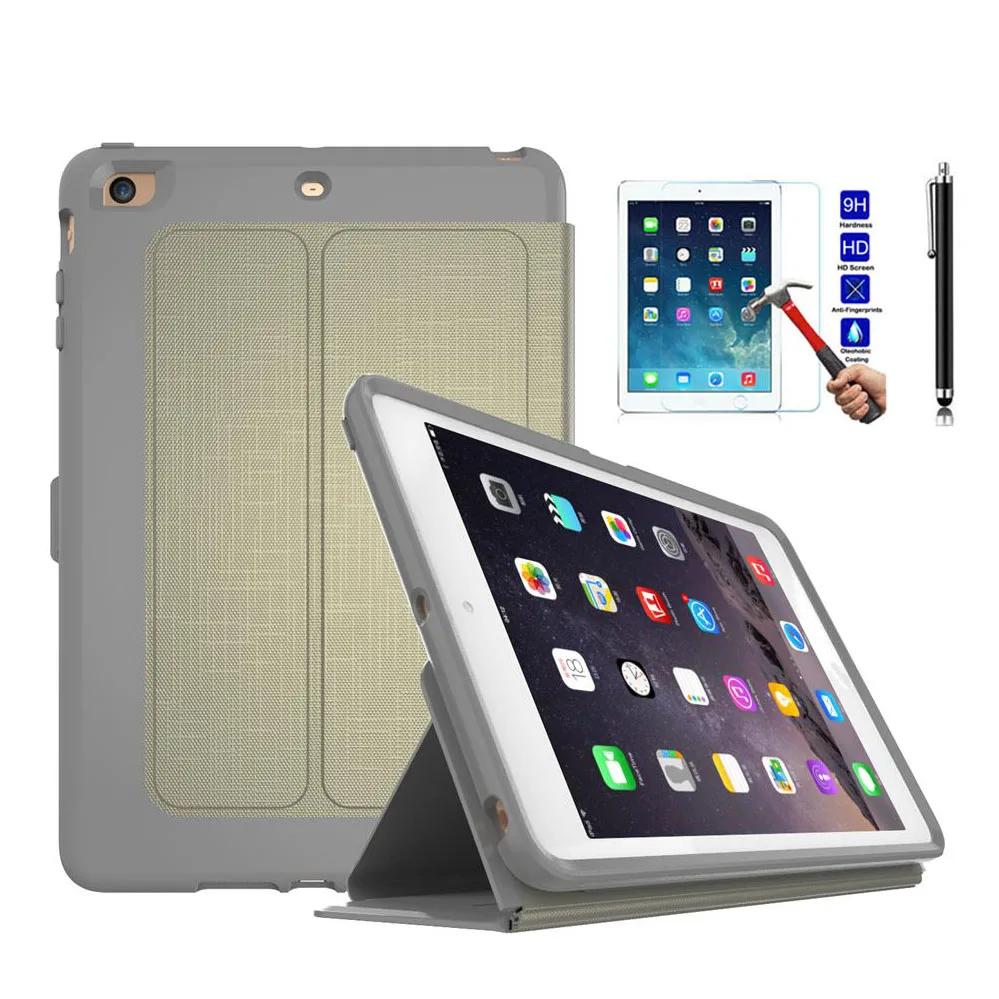 Grey Tempered Glass XSKEMP для iPad Air2 iPad 6 9,7 A1566 A1567 премиум-класса из искусственной кожи смарт-чехол с магнитом Подставка защитная оболочка покрытие+ Стекло пленка - Цвет: Grey Tempered Glass