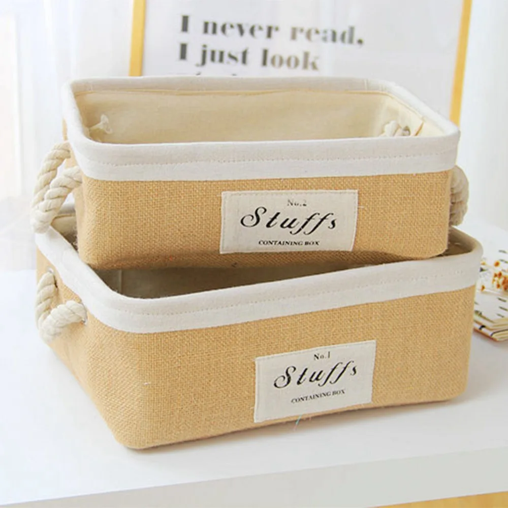Nordic Style Jute Storage Basket Desktop Stickers Stuffs Cotton Eva Rectangular Thickened Sundries Flowers 1PC | Дом и сад