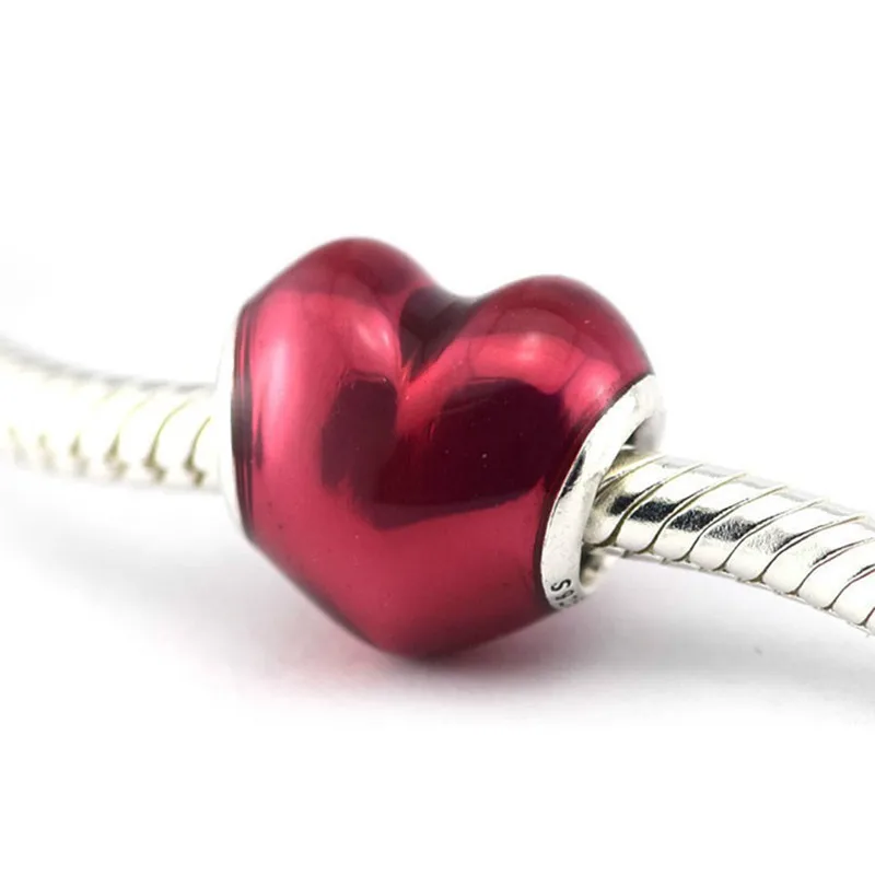 

Authentic 925 Sterling Silver In My Heart Fuschia Enamel Charms Fit Original Pandora Charms Bracelet Women European jewelry