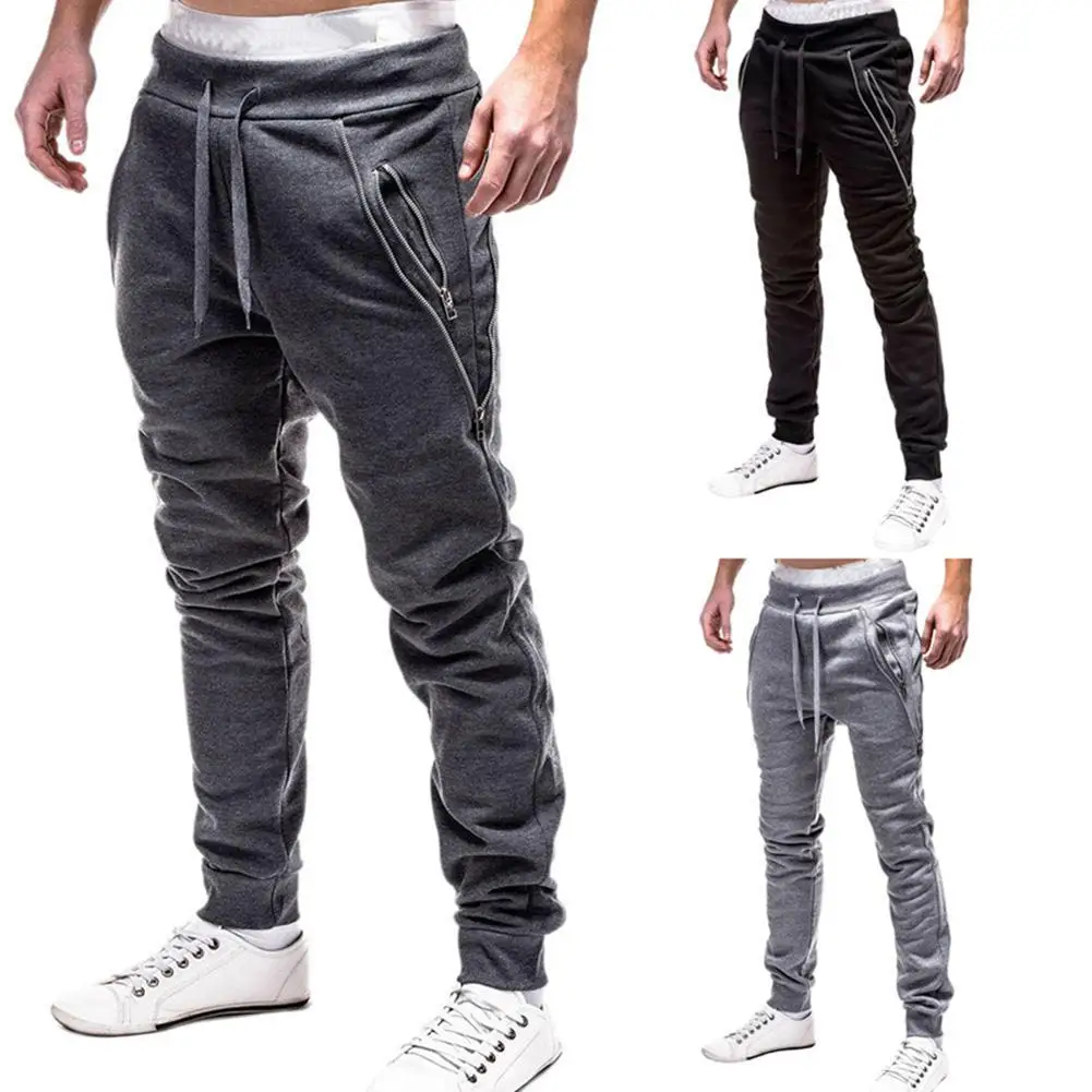 Men Zipper Design Long Pants Cotton Trousers Full length Men pants Long Casual Boys Pants Breathable Solid Basic Men's san0