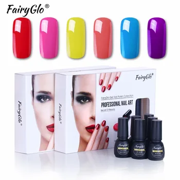 

FairyGlo 6pcs Nail Set 7ML Pure Color Gel Varnish UV Gel Nail Polish Primer Manicure Soak Off Gelpolish Gift with Box Nail Art