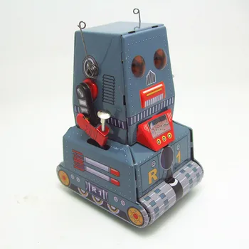 

Classic collection Retro Clockwork Wind up Metal Walking Tin Tank car moon probe robot recall Mechanical toy kids christmas gift