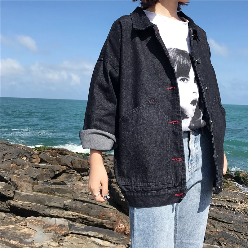 Harajuku Style Denim Jacket For Women 2018 New Black Jean Jacket Women Casual Loose Basic Coat Autumn Female Jacket