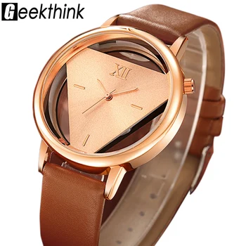 

GEEKTHINK European Style Hollow Quartz Watch Women Luxury Brand Gold Ladies Casual Dress Leather Strap Clock Female Girls Trend